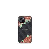 Guess iPhone 15 Rose Desenli Magsafe Uyumlu Siyah Telefon Kılıfı