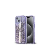 Guess Iphone 15 Transparan Sıvılı Simli Altın Çizgili Telefon Kılıfı - Mor