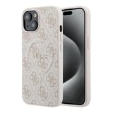 Guess İphone 15 Uyumlu Kılıf Lisanslı M-Safe Kabartmalı 4G Desenli Yazı Logolu Kapak Pembe