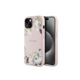 Guess İphone 15 Uyumlu Kılıf Lisanslı M-Safe Özellikli Çiçek Tasarımlı Metal Yazı Logolu Kapak