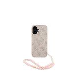 Guess iPhone 16 Magsafe Uyumlu Deri Bilek Askı İpli Yazı Logolu Pembe Telefon Kılıfı