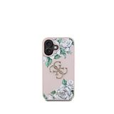 Guess iPhone 16 Pembe 4G Logolu Gül Desenli Magsafe Uyumlu Telefon Kılıfı
