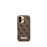 Guess iPhone 16 Plus Metal Plaka Logo Magsafe Uyumlu Kahverengi Telefon Kılıfı