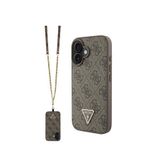 Guess iPhone 16 Plus Strass 4G Desenli Vücut Askılı Kahverengi Uyumlu Telefon Kılıfı