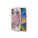 Guess İphone 16 Plus Uyumlu Kılıf Lisanslı Magsafe Özellikli Iml Baskı Yazı Logo Flower Tonal Circle Pembe
