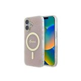 Guess İphone 16 Plus Uyumlu Kılıf Lisanslı Magsafe Özellikli Yazı Logolu 4G Desenli Pembe