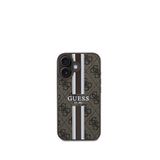Guess iPhone 16 Printed Kahverengi 4G Şerit Logolu Magsafe Uyumlu Telefon Kılıfı