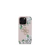 Guess iPhone 16 Pro 4G Logolu Pembe Gül Desenli Magsafe Uyumlu Telefon Kılıfı