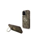 Guess Iphone 16 Pro Deri 4g Metal Logo Standlı Kahverengi Telefon Kılıfı