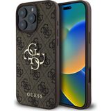 Guess iPhone 16 Pro Kılıf Guess Orjinal Lisanslı Pu Deri 4g Desen Metal Büyük 4g ve Yazı Logolu Kahverengi