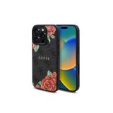 Guess İphone 16 Pro Kılıf Lisanslı Uyumlu Şarj Özellikli Gül Baskılı 4G Desenli Yazı Logolu Siyah