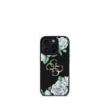 Guess iPhone 16 Pro Max 4G Logolu Gül Desenli Magsafe Uyumlu Siyah Telefon Kılıfı