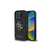 Guess İphone 16 Pro Max Kılıf Lisanslı Pu Deri 4G Desen Metal Büyük 4G Ve Yazı Logolu Siyah