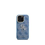 Guess iPhone 16 Pro Max Mavi Deri 4G Metal Logo Standlı Telefon Kılıfı