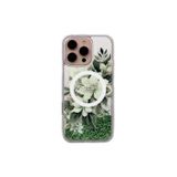Guess İphone 16 Pro Max Uyumlu Kılıf Lisanslı Magsafe Özellik Sıvılı Simli Çiçek Desen Yeşil