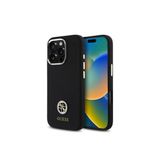 Guess İphone 16 Pro Max Uyumlu Kılıf Lisanslı Yazı Ve Taşlı 4G Logo Metal Kamera Çerçeveli Siyah