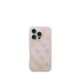 Guess iPhone 16 Pro Pembe Metal Plaka Logo Magsafe Uyumlu Telefon Kılıfı