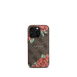 Guess iPhone 16 Pro Rose Desenli Magsafe Uyumlu Kahverengi Telefon Kılıfı