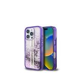 Guess iPhone 16 Pro Sıvılı Simli Altın Çizgili Mor Telefon Kılıfı
