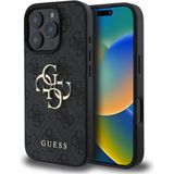 Guess iPhone 16 Pro Uyumlu Kılıf Guess Orjinal Lisanslı Pu Deri 4g Desen Metal Büyük 4g ve Yazı Logo Siyah