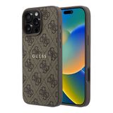 Guess İphone 16 Pro Uyumlu Kılıf Lisanslı M-Safe Kabartmalı 4G Desenli Yazı Logolu Kapak Kahverengi