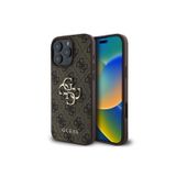 Guess İphone 16 Pro Uyumlu Lisanslı Pu Deri 4G Desen Metal Büyük 4G Ve Yazı Logolu Kahverengi