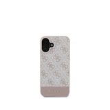 Guess iPhone 16 PU Deri Şerit Logo Dizaynlı Pembe Telefon Kılıfı