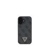Guess iPhone 16 Siyah 4G Desenli Taşlı Üçgen Logolu Telefon Kılıfı