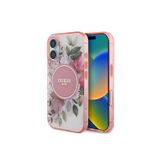 Guess İphone 16 Uyumlu Kılıf Lisanslı Magsafe Özellikli Iml Baskılı Yazı Logolu Flower Tonal Circle Pembe