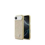 Guess iPhone 17 Air Altın Metal Kamera Çerçeveli Üçgen Logolu Glitter Gold Magsafe Uyumlu Telefon Kılıfı