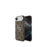Guess iPhone 17 Air Gümüş Metal Kamera Çerçeveli 4G Desenli Metal Büyük Logolu Kahverengi Telefon Kılıfı