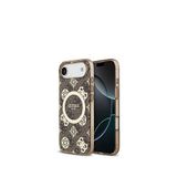 Guess iPhone 17 Air Iml Peony 4G Desenli Klasik Logolu Kahverengi Magsafe Uyumlu Telefon Kılıfı