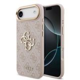 Guess İphone 17 Air Kılıf Lisanslı Gold Metal Kamera Çerçeve Metal Büyük 4G Yazı Logolu Kapak Pembe