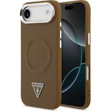 Guess İphone 17 Air Kılıf Lisanslı M-Safeli Pu Deri Metal Kamera Çerçeve Üçgen Logo Kapak Kahverengi