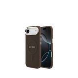 Guess iPhone 17 Air Klasik Yazı Logolu PU Deri Kahverengi Magsafe Uyumlu Telefon Kılıfı