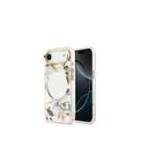 Guess iPhone 17 Air Simli Çiçek Desenli Metal Kamera Çerçeveli Magsafe Uyumlu Beyaz Telefon Kılıfı