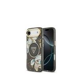 Guess iPhone 17 Air Simli Çiçek Desenli Metal Kamera Çerçeveli Magsafe Uyumlu Siyah Telefon Kılıfı