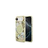 Guess iPhone 17 Air Simli Çiçek Desenli Metal Kamera Çerçeveli Magsafe Uyumlu Yeşil Telefon Kılıfı