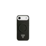Guess iPhone 17 Air Siyah PU Deri Metal Kamera Çerçeveli Üçgen Logolu Magsafe Uyumlu Telefon Kılıfı