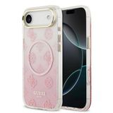 Guess İphone 17 Air Uyumlu Kılıf Lisanslı M-Safe Özellikli Simli Peony Desenli Silikon Kapak Pembe