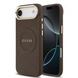 Guess İphone 17 Air Uyumlu Kılıf Lisanslı M-Safeli Sıcak Baskı Yazı Logolu Pu Deri Peony Kahverengi