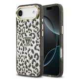 Guess İphone 17 Air Uyumlu Kılıf Lisanslı M-Safeli Üçgen Logolu Simli Leopar Desenli Kapak Siyah