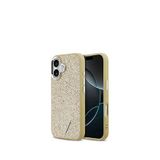 Guess iPhone 17 Altın Metal Kamera Çerçeveli Üçgen Logolu Glitter Gold Magsafe Uyumlu Telefon Kılıfı