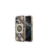 Guess iPhone 17 IML Peony 4G Desenli Klasik Logolu Kahverengi Magsafe Uyumlu Telefon Kılıfı