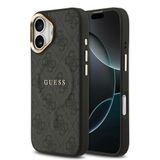 Guess İphone 17 Kılıf Lisanslı M-Safe Şarjlı Gold Kamera Çerçeveli Pu Deri Yazı Logolu Siyah