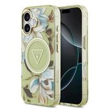 Guess İphone 17 Kılıf Lisanslı M-Safeli Simli Çiçek Desen Metal Kamera Çerçeveli Üçgen Logolu Yeşil