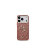 Guess iPhone 17 Pro 4G Glitter Pembe Büyük Metal Kamera Çerçeveli Magsafe Uyumlu Telefon Kılıfı
