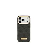 Guess iPhone 17 Pro 4G Serisi Metal Plakalı Klasik Logolu Magsafe Uyumlu Siyah Telefon Kılıfı