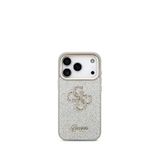 Guess iPhone 17 Pro Gri 4G Glitter Büyük Metal Kamera Çerçeveli Magsafe Uyumlu Telefon Kılıfı