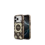 Guess iPhone 17 Pro IML Peony 4G Desenli Klasik Logolu Kahverengi Magsafe Uyumlu Telefon Kılıfı